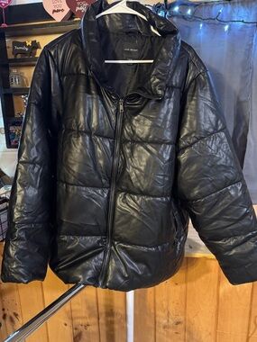 Lane Bryant Black Quilted Faux-Leather Puffer Jacket